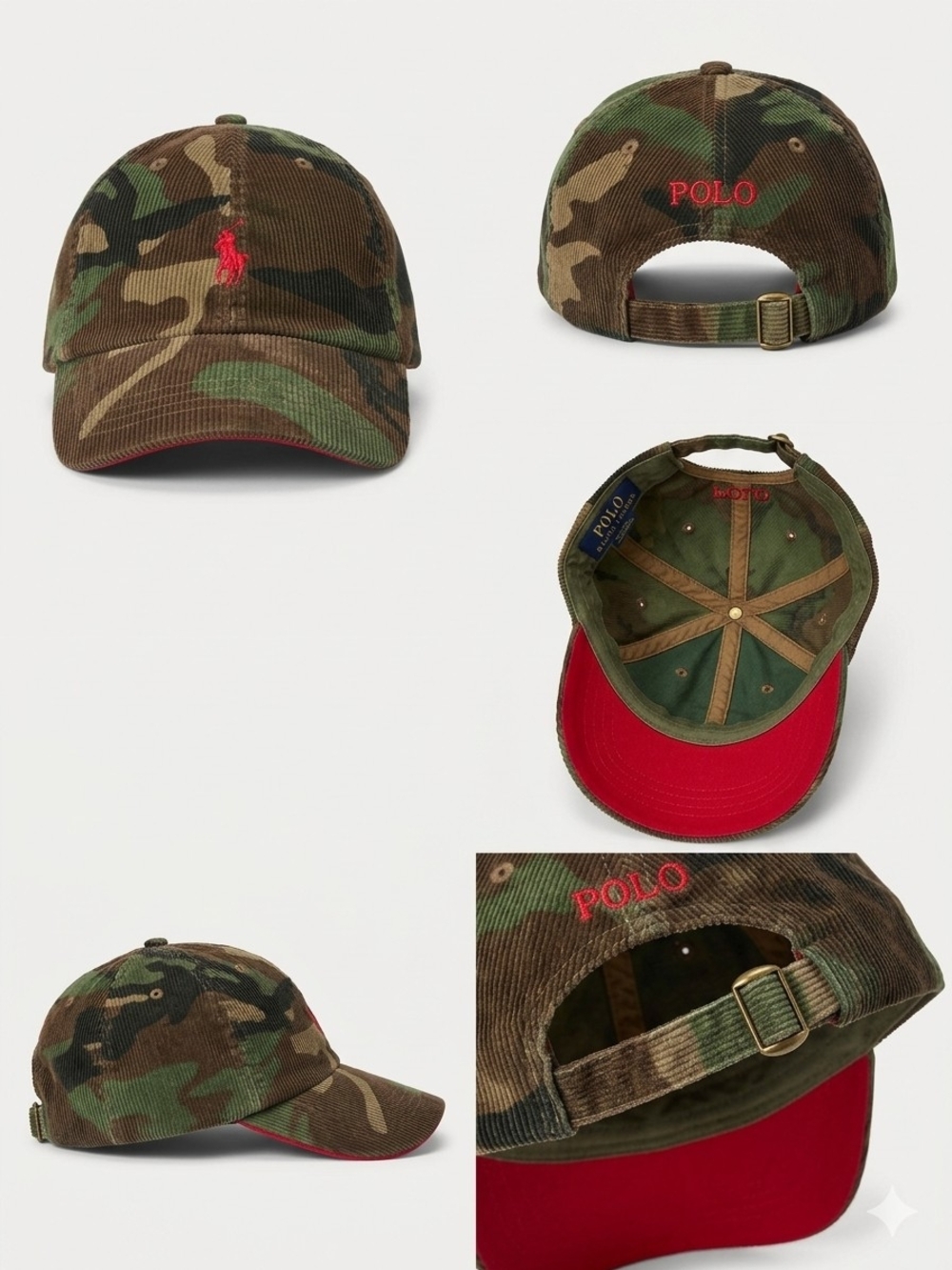 Polo by Ralph Lauren Camo Corduroy Baseball Cap with Red Logo